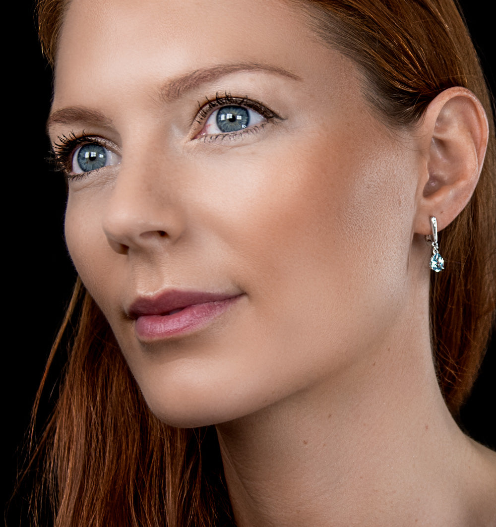 Stellato Blue Topaz and Diamond Earrings 0.03ct in 9K White Gold
